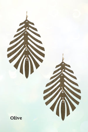 WOOD LINK LEAF DANGLE EARRING