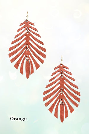 WOOD LINK LEAF DANGLE EARRING