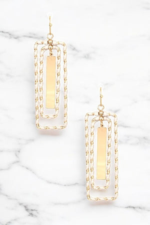 WRAPPED RECTANGLE WIRE DANGLE EARRING