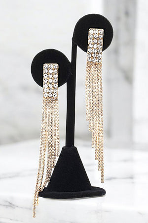 OBLONG RHINESTONE PAVE FRINGE EARRING