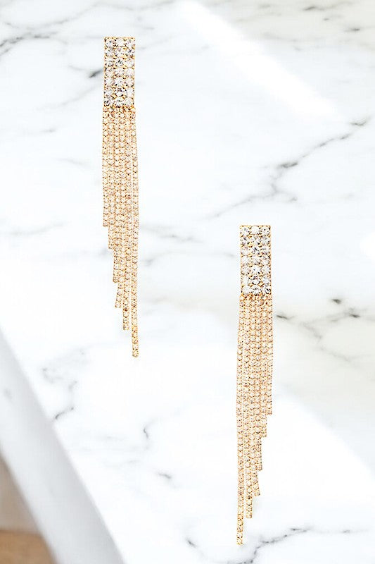 OBLONG RHINESTONE PAVE FRINGE EARRING