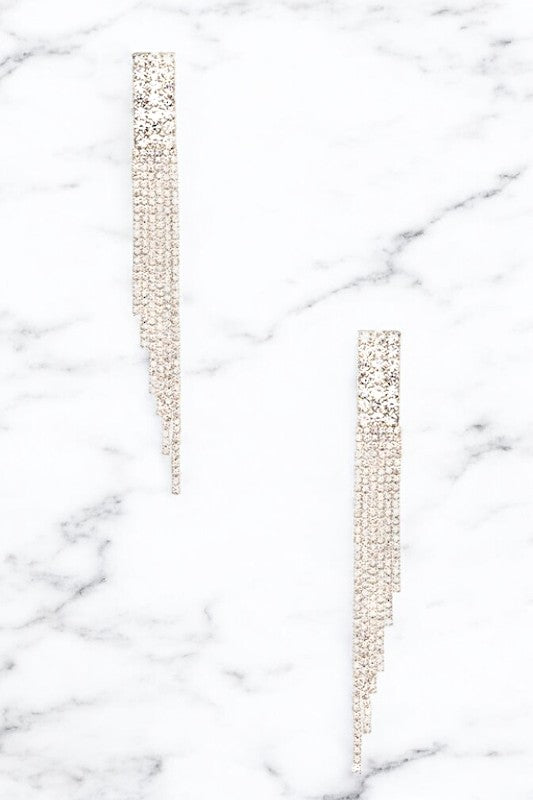 OBLONG RHINESTONE PAVE FRINGE EARRING