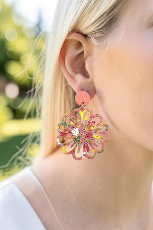FLORAL CUT OUT WOOD DANGLE EARRING
