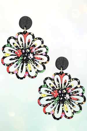 FLORAL CUT OUT WOOD DANGLE EARRING