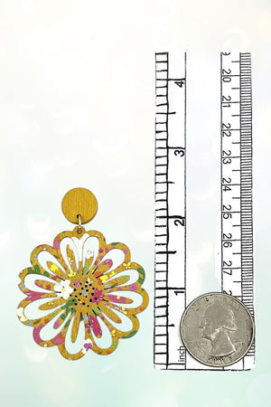 FLORAL CUT OUT WOOD DANGLE EARRING