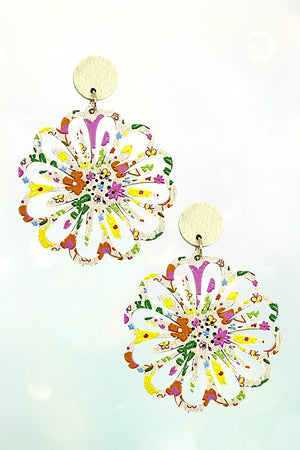 FLORAL CUT OUT WOOD DANGLE EARRING