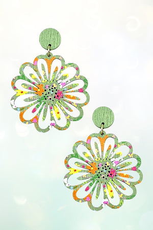 FLORAL CUT OUT WOOD DANGLE EARRING