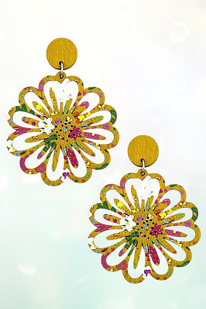 FLORAL CUT OUT WOOD DANGLE EARRING