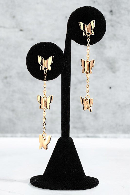 Triple Butterfly Chain Accent Drop Earring