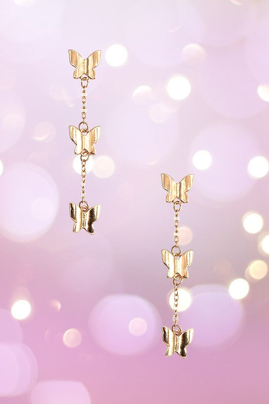 Triple Butterfly Chain Accent Drop Earring