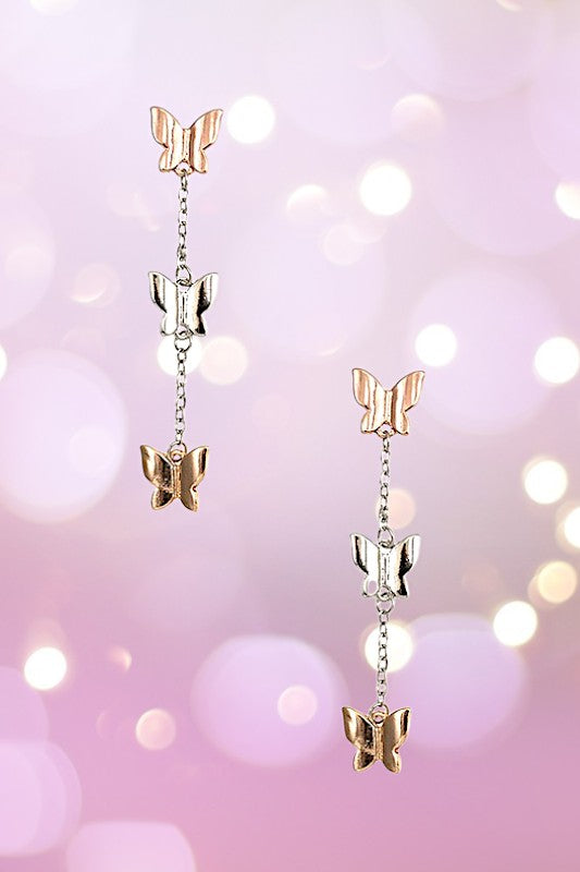 Triple Butterfly Chain Accent Drop Earring