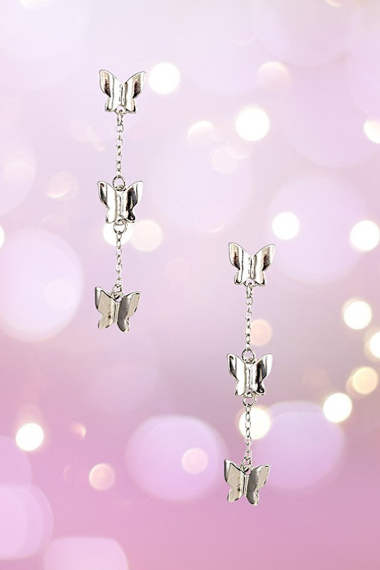 Triple Butterfly Chain Accent Drop Earring