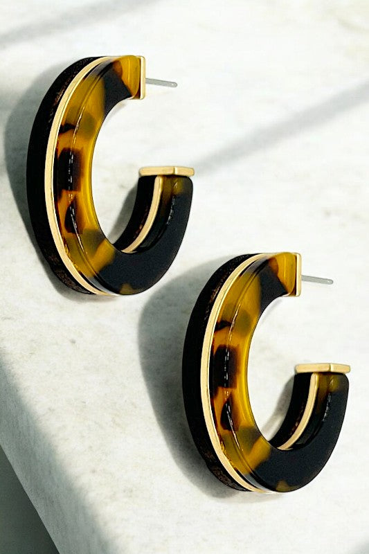 Acetate Wood Accent Semi Hoop Earring