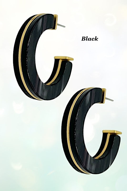 Acetate Wood Accent Semi Hoop Earring