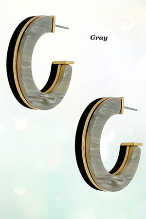 Acetate Wood Accent Semi Hoop Earring