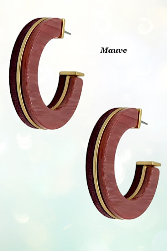 Acetate Wood Accent Semi Hoop Earring