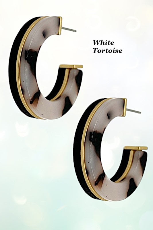 Acetate Wood Accent Semi Hoop Earring