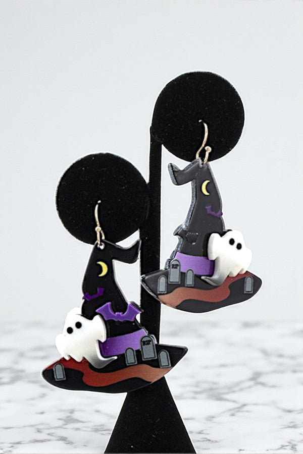 GHOST WITCH HAT DANGLE EARRING