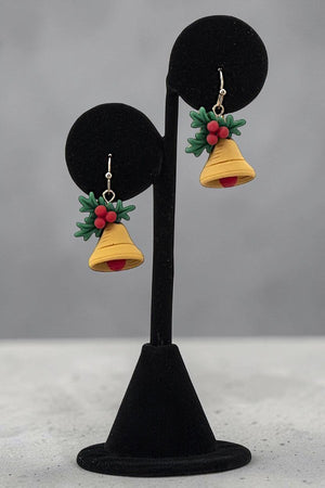 MISTLETOE HOLIDAY BELL CLAY DANGLE EARRING