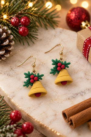 MISTLETOE HOLIDAY BELL CLAY DANGLE EARRING