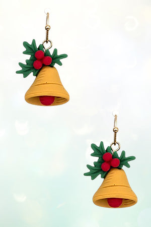 MISTLETOE HOLIDAY BELL CLAY DANGLE EARRING