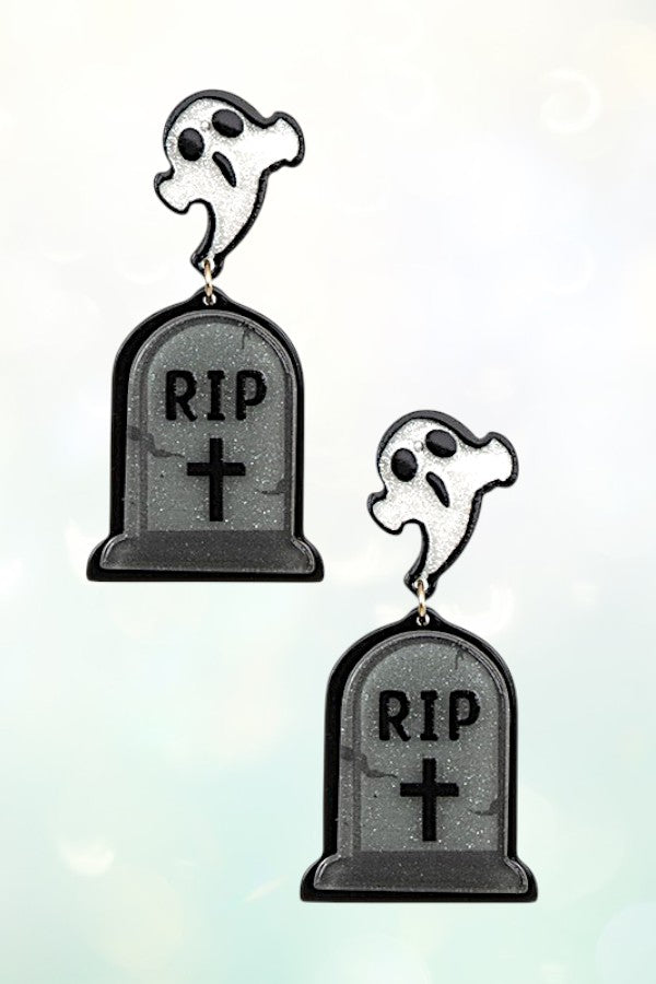 HALLOWEEN GHOST RIP DANGLE EARRING
