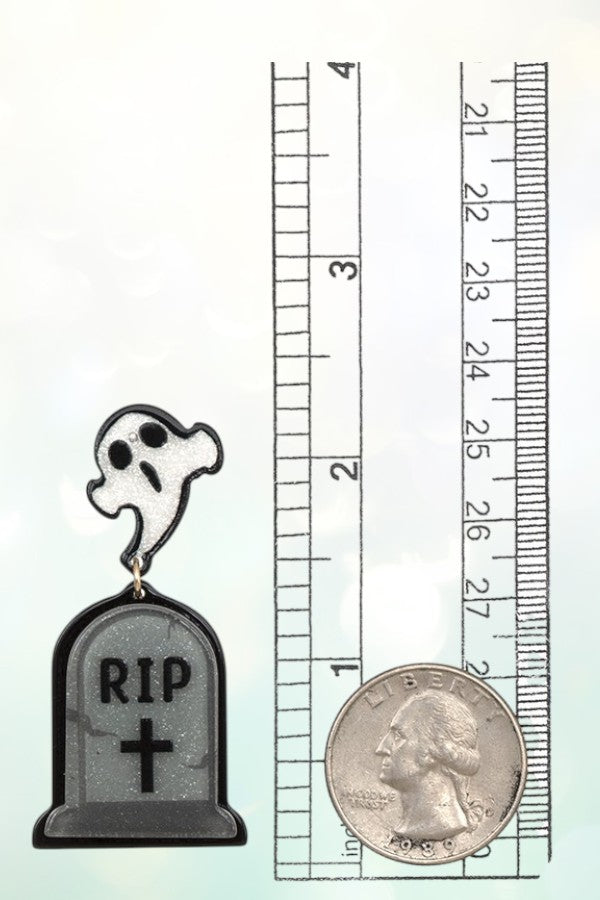 HALLOWEEN GHOST RIP DANGLE EARRING