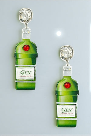 GIN BOTTLE DANGLE GEM POST ACRYLIC EARRING