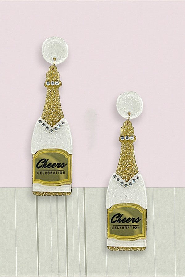 CHAMPAGNE BOTTLE ACRYLIC DANGLE EARRING