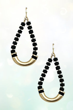 COLOR WOOD BEAD TEARDROP DANGLE EARRING