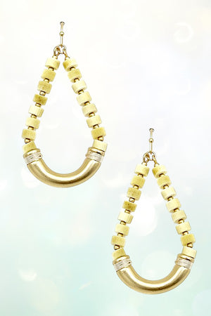 COLOR WOOD BEAD TEARDROP DANGLE EARRING