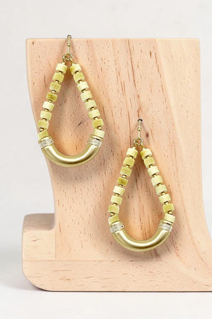 COLOR WOOD BEAD TEARDROP DANGLE EARRING