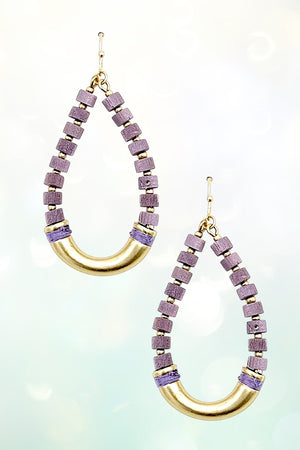 COLOR WOOD BEAD TEARDROP DANGLE EARRING