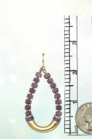 COLOR WOOD BEAD TEARDROP DANGLE EARRING