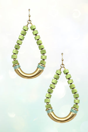 COLOR WOOD BEAD TEARDROP DANGLE EARRING