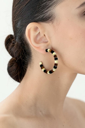 WOOD BEAD SEMI HOOP EARRING
