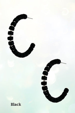 WOOD BEAD SEMI HOOP EARRING