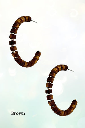 WOOD BEAD SEMI HOOP EARRING
