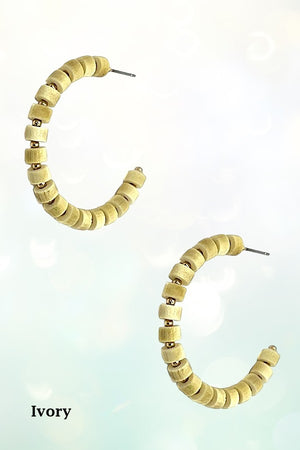 WOOD BEAD SEMI HOOP EARRING