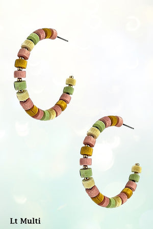 WOOD BEAD SEMI HOOP EARRING