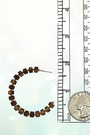 WOOD BEAD SEMI HOOP EARRING