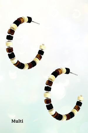 WOOD BEAD SEMI HOOP EARRING