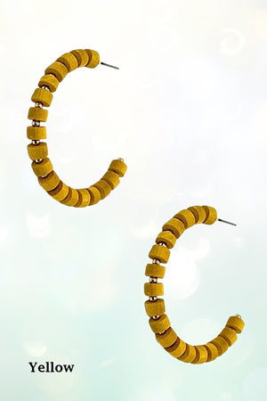 WOOD BEAD SEMI HOOP EARRING