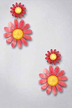 Double Link Acrylic Floral Earring
