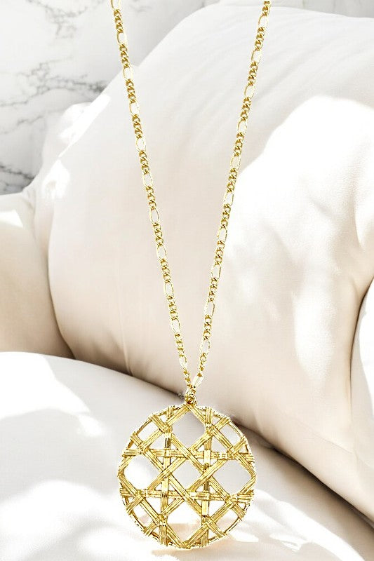 Elongated Round Woven Pendant Necklace Set