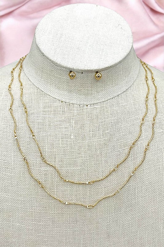 Wavy Textured Double Row Chain Necklace Set