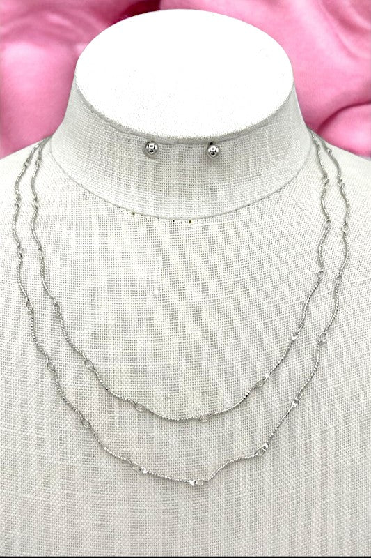 Wavy Textured Double Row Chain Necklace Set