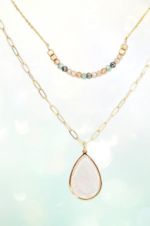 BEADED TEARDROP PENDANT LAYERED NECKLACE SET