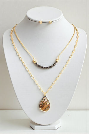 BEADED TEARDROP PENDANT LAYERED NECKLACE SET