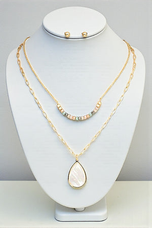 BEADED TEARDROP PENDANT LAYERED NECKLACE SET